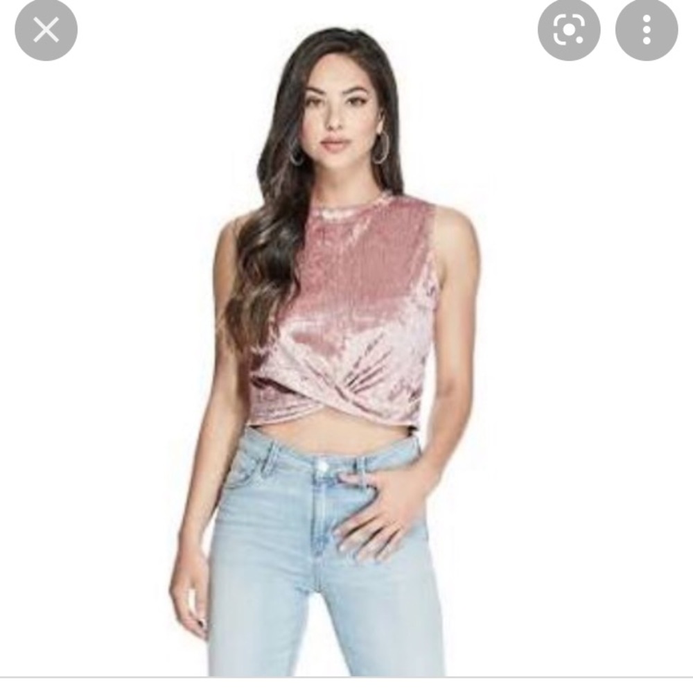 Guess Carrie crushed velvet twist knot high neck crop top S